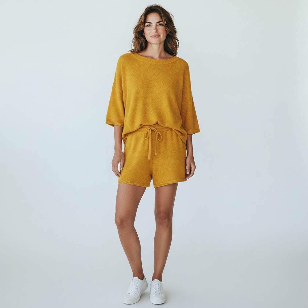 Cozy Knit Two-Piece Set in Mustard Yellow